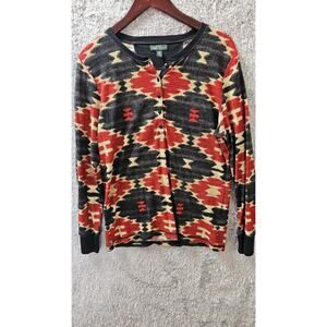 Ralph Lauren‎ Jeans Co Waffle Knit Top Shirt Womens XL Aztec Southwestern Red